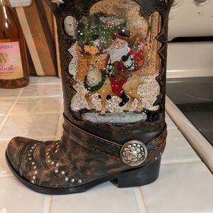 Festive Santa Cowboy Boot Decor